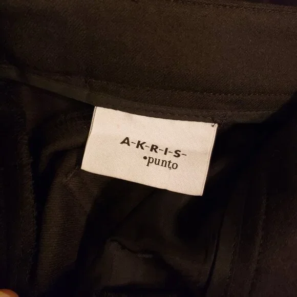 Akris Punto Cuffed Pants Black Twill Flat Front Straight Ankle Length 12 FR44
